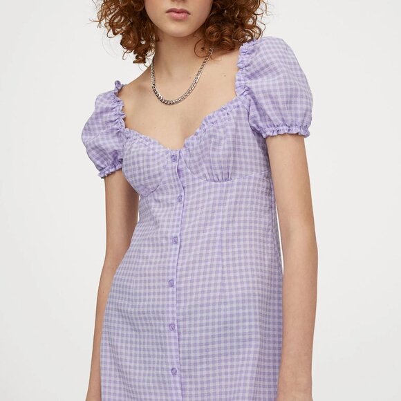 EUC H&M Divided Purple and White Checkered Dress Size LG - Picture 1 of 6